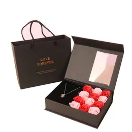 발렌타인 데이 비누 꽃 선물 랩 박스 보석 플랩 크리에이티브 립스틱 목걸이 향수 세트 선물 상자