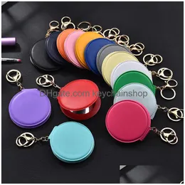 Schlüsselringe PU -Lederauto -Ketten doppelt falten runde Make -up -Spiegel Keyrings Halter Frauen Bag Anhänger tragbare Mode Schlüsselanhänger DH9HM