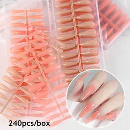 False Nails 240PCS Nail Art Ice Transparent Fake Fashion Nude Pink Coffin Tips Long Square Extension Full Cover