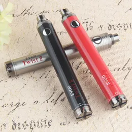 Preheated battery VV electronic cigarette EVOD Twist II 1600mah eCigs bottom charging can be equipped with USB 510 Vape pen tanker cartridge carburetor pen battery