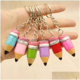Key Rings 3D Pencil Keychains Resin Holder Cute Cartoon Creative Simation Pencils Shape Chain Keyrings Pendant Jewelry Drop Delivery Dhtgo