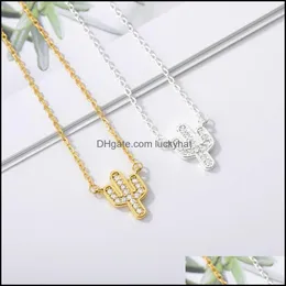 Pendant Necklaces Shiny 18K Real Gold Plated Cz Cactus Necklace Stainless Steel Fl Diamond Prickly Pear Drop Delivery Jewelry Pendant Otz8U