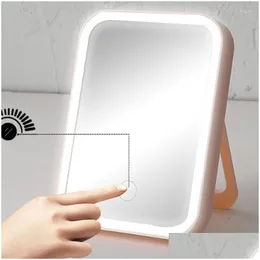 Compact Mirrors Makeup Mirror With Led Light Dressing Table Usb Charging Fill Desktop Folding Portable Make Up Ligh Drop Delivery He Dhiyy