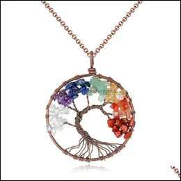 Hänge halsband Tree of Life Natural Stone Amethyst Rose Crystal Necklace Gemstone Chakra smycken Drop Delivery Pendants OTR3B