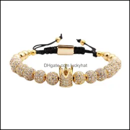 Bangle New Luxury Design Micro Cz Pave Diamond Crown Charm Bracelet Handmade Woven Copper Beads For Men Women Drop Delivery Jewelry Otxc1