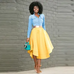 Gonne Summer Style Yellow Women Skirt Fashion A Line Mid Calf Black Girl Taffettà High Street Saias Jupe Custom MadeGonne