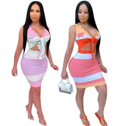 Casual jurken fnoce grensoverschrijdende buitenlandse handel dameskleding zomerstijl pit strip hoog elastisch contrast printjurk