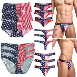 Underpants 3PCS Sexy Cotton Mens Briefs/ G-String Thong/ Boxers Shorts/ Underwear USA Flag Stripe Jockstrap Men Panties Lingerie