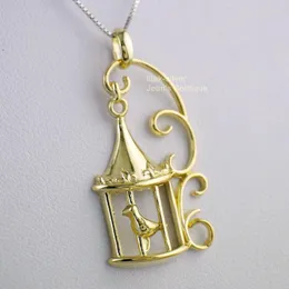Подвесные ожерелья с золотом стерлингового серебряного серебряного серебра элегантная птичья клетки T19-22