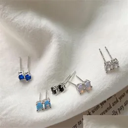 Silver 100 925 Sterling Sier Earrings For Women New Simple Mini Round Cz Zircon Opal Stud Earring Wedding Engagement Gifts Drop Deli Dhpej