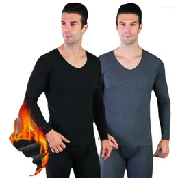 Men's Thermal Underwear Traceless Quick Heating V-neck Men's Autumn And Winter Plush Thickened Large Clothes Trousers