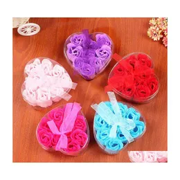 Decorative Flowers Wreaths 9Pcs Scented Rose Flower Petal Bouquet Valentines Day Gift Heart Shape Box Bath Body Soap Wedding Party Dhhez