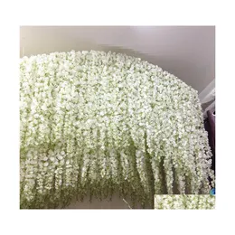 Decorative Flowers Wreaths Artificial Hydrangea Wisteria Flower 10Colors Diy Simation Wedding Arch Door Home Wall Hanging Garland Dhmc3