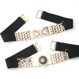 Belts Women Fashion Geometric Golden Metal Buckle Waist Belt Wide Elastic Stretch Corset Ladies Dress Waistband Clothes Accessory