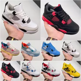 Kids Youth Low Basketball Shoes jorden Jumpman 4 4s Fire Red Thunder PS Size 6C-5Y University Blue Black Cat Bred Toddler Sneaker Sail Muslin Black