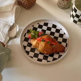 Plates Vintage Checkerboard Ceramic Cake Dessert Salad Plate Ink Dot Cafe Appetizer Serving Dish Decor Party Buffet Steak