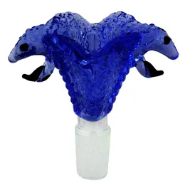 Blue Double Cobra Head Glass Bong Bowls Accessories 14mm 18mm Male for Water Pipe Smoking Hookahs