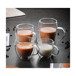 Tazze Tazza di vetro a doppia parete Resistente al calore Latte Whisky Tè Birra Trasparente Caffè espresso Bicchieri Bicchieri Bicchieri Drop Deli Dhbxg