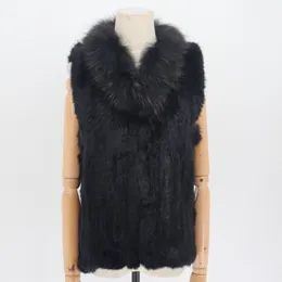 Women's Fur Faux Fashion Real Rabbit Vest Highend Knitted Sleeveless Vests With Natural Raccoon Jacket Coat vd 230109