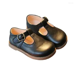 Flat Shoes Black Girls Leather 2023 Hösten British Pu Children's Princess Toddler Girl Kids Chaussure Fille
