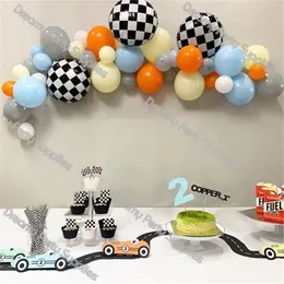 Andra dekorativa klistermärken Race Car Birthday Balloons Decoration Checker Black White Banner Flag Ballon Arch Kits Racing Themed Party Decor Supplies 230110