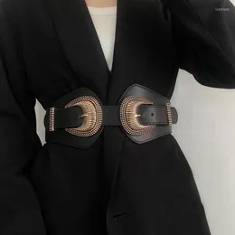 Belts High Quality Women's Fashion Elastic Wide Waist Seal Dress Coat Sweater Suit Decoration Double Pin Buckle Belt Corset