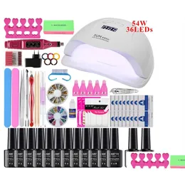 Nagelkonstsatser Set 36W /48W /54W LED UV Lamp Kit 12st Gel Polish Soak Off Manicure for Tools Electric Hand Drop Delivery Health Beauty DHTGQ
