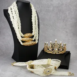 イヤリングネックレスSunspicems Chic Morocco Bridal Wedding Jewelry Sets Algeria Women Pearl Caftan Belt Beads Crown Arab Kaftan Bijoux 230110