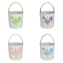 Bonagem fofa de cesta de ovos de P￡scoa Bolsas de coelho de desenho animado impress￣o de coelho cesto de sacola para presentes Candies Barrel Bucket Kid Gift Festive Party Supplies I0110