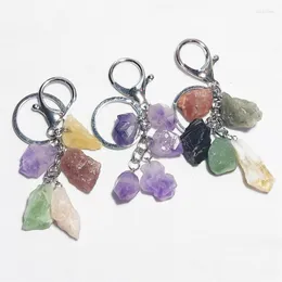 Keychains 10pcs Natural Rough Raw Ore Stone Set Keychain Fluorite Crystal Quartz Women Men Car Key Ring Holder Mineral Keyring Jewelry