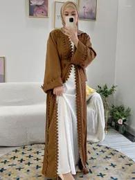 Roupas étnicas com miçangas abaya vestido longo mulheres pétalas enrugadas Eid Ramadan Muslim Hijab Robe Cardigan Islam Dubai Turquia Modest