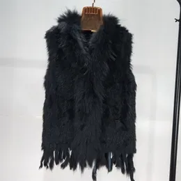 Women's Fur Faux HSPL Vest Real Rabbit Women Gilet With Trimming Tassels Female Waistcoat Lady Colete Feminino De Inverno 221102