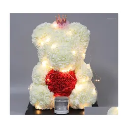 Decorative Flowers Wreaths 25Cm Rose Teddy Bear Artificial Foam Flower With Led Light Year Valentines Christmas Gifts Box Home Wed Dh6Ls