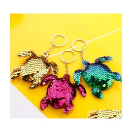 Other Arts And Crafts Creativity Bling Sequin Keychain Pendant Colorf Shiny Tortoise Car Key Chain Ring Ladies Bag Pendants Jewelry Dhif0