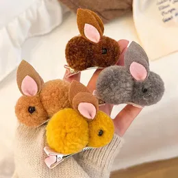 Cute Hair Ball Rabbit Hair Clip Ribbon Children's Girl Animal Hairpins Korea Simple Accessories Headwear Barrette Stick Hairpin 1310