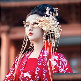 ヘッドバンドxinhuaease hanfu headdress半フェイスメイクマスク古代コスチューム射撃アンティークジュエリーゴールドシアフェアリービューティーハンディクラフdhld7