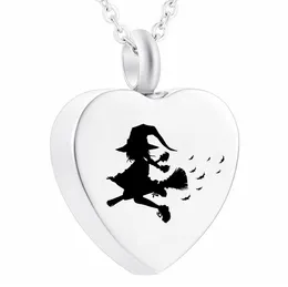 Stainless Steel Heart Ashes Pendant Halloween Witch on Flying Broom Cremation Urn Memorial Heart Necklace Jewelry2945904