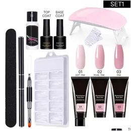 Nail Gel 150Ml Extension Starter Set With 15 Ml X 7 Colours Suitable For Beginners111Pcs Art Brush Tool Kit Stickers Drop Delivery H Dhosc