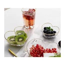 Bowls Gold 2021 Heart Shape Glass Bowl Fruit Salad Rice Serving Storage Container Lunch Box Decoration Tableware Drop Delivery Home Dhbme