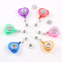 Pendant Necklaces Heart 18MM Snap Button Retractable Ski Pass ID Card Badge Holder Reel Pull Key Name Tag For School Office Company