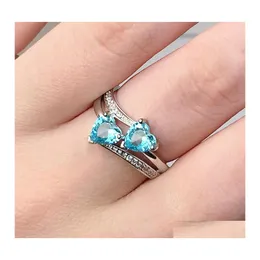 Anelli a fascia Doppio cuore Cubic Zirconia Beautif Love Lady Wedding Ring Regalo di fidanzamento per gioielli da donna Drop Delivery Otxy1