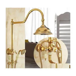 Badrumsdusch set Tuqiu Bath and Faucet Gold Brass Jade Set v￤ggmonterad regn Handdrop Delivery Home Garden kranar duschar en DHA1V