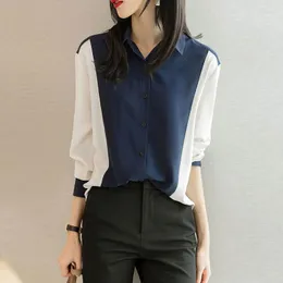 Kadın bluzları Xej Renk Engelleyen Gömlek Şifon Bluz Kadınlar için Kadın Giyim Baharı 2023 Moda Uzun Kollu Üst