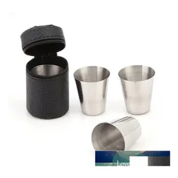 Bardak tabaklar 4pcs/set s cam taşınabilir kupa seti bardak şarap fincanı cilalı ve deri sarma 30ml paslanmaz çelik ile çanta fabrikası dh0zr