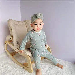 مجموعات الملابس Loungwear LZH 2023 Autumn Spring Kids Cloths Girls Print Prints and Pants Boys Long Sleeves Suits Home 2pcs 0-24m