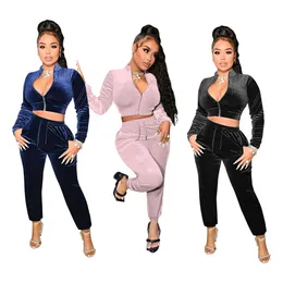 Designer Velvet Tracksuits Fall Winter Women Sweatsuits Lång ärmjacka och byxor Två styckesuppsättningar Casual Outwork Outfits utomhus jogger kostymer Sporswear 8488