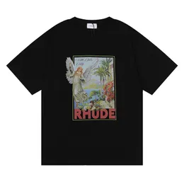 21ss Tasarımcı Rhude Erkek T Shirt Mektup Lamine Baskı Kısa Kollu Yüksek Sokak ABD Boyutu M-XL