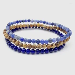 Strand 4 MM Natural Stone Bead Set Bracelets For Women Men Girls 3 Pcs Nature Garnet Opal Fluorite Agates