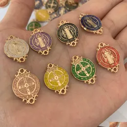 Pendant Necklaces 50Pcssaint Benedict Medal Double Sided Catholic Medals Favor Gifts Religious Charm Connector Bead Set Of Mticolor Dh3M2