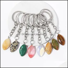 Nyckelringar Lanyards Oval Leaf Natural Stone Keychain Agates Pendant Key Ring for Women Men Car Holder Handbag Hangle Accessories JE DHQ8O